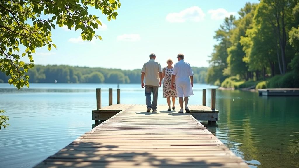 Widok na piękne pomosty jeziora Niegocin z naturalnymi krajobrazami